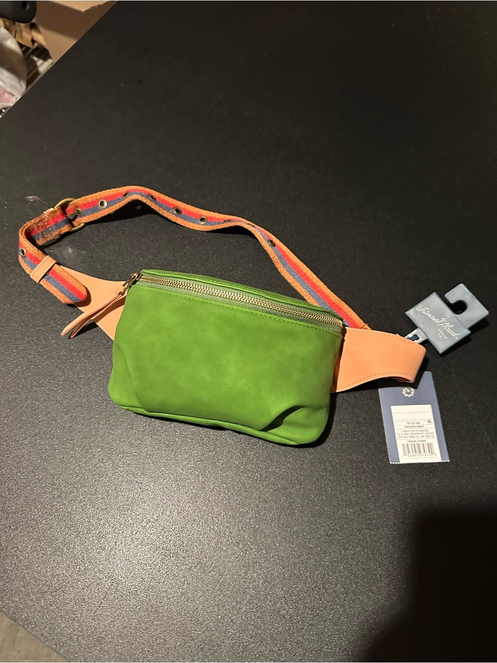 Universal Thread Green Suede Belt Bag with Colorful Stripe Strap